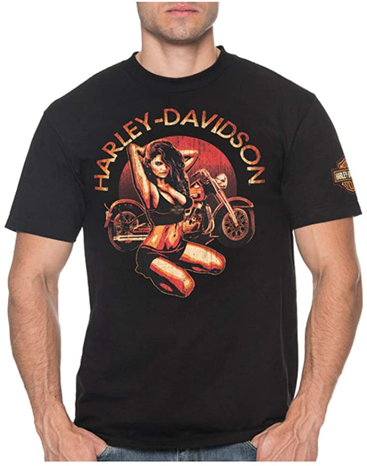 Harley-Davidson Men's Candy Pin-Up Crew-Neck Short Sleeve T-Shirt - Black