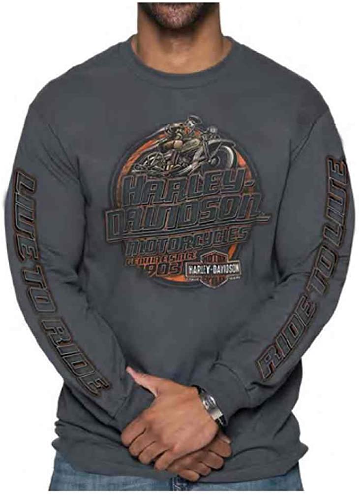 Harley-Davidson Men's Operative Long Sleeve Crew Neck Cotton Shirt, Charcoal