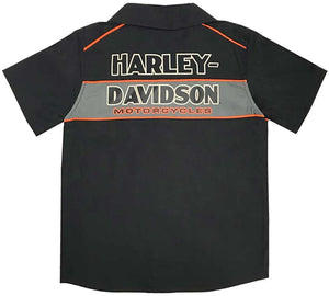 Harley-Davidson Little Boys' Short Sleeve Woven Shop Shirt, Black 1080889