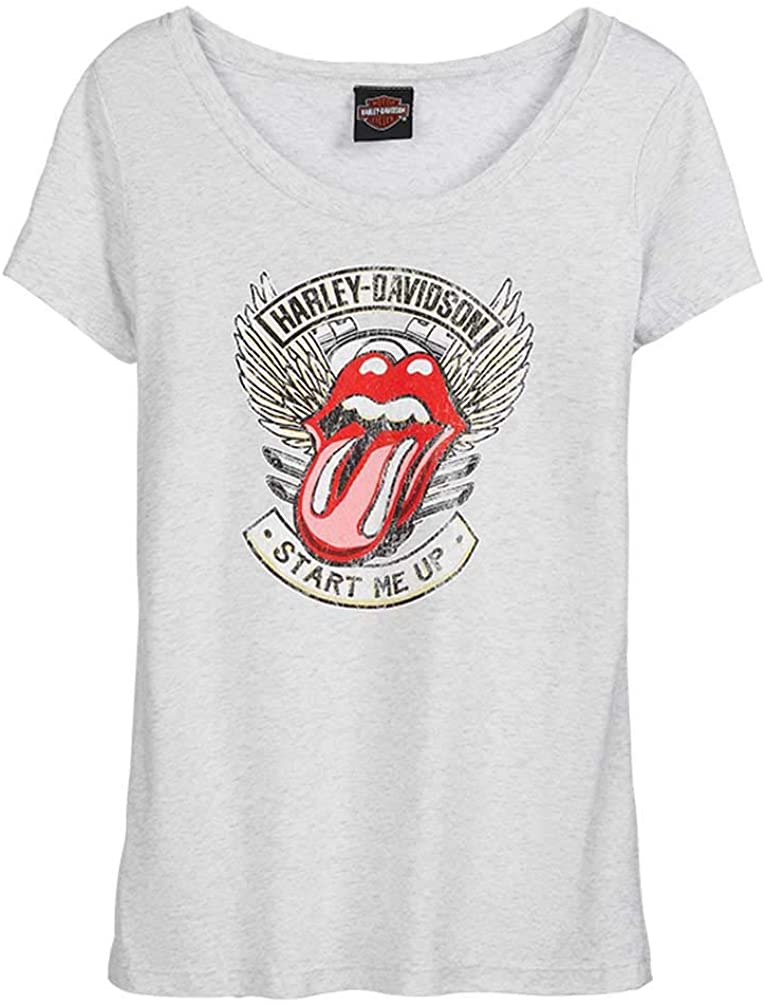 Harley-Davidson Women's Rolling Stones Start Me Up Short Sleeve Tee - White