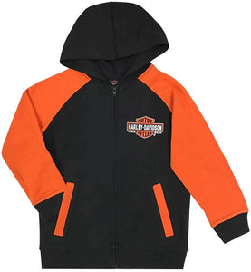 Harley-Davidson Big Boys' Bar & Shield Knit Zippered Hoodie, Black & Orange