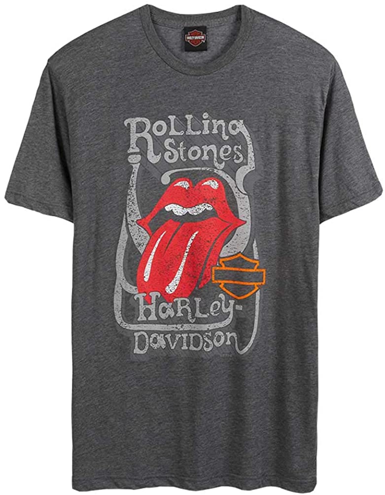 Harley-Davidson Men's Rolling Stones Groovy Short Sleeve Crew-Neck Tee, Charcoal