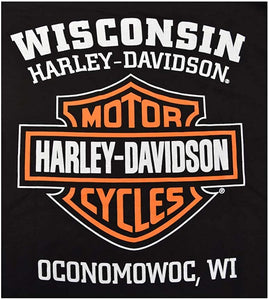 Harley-Davidson Men's Elongated Orange Bar & Shield Black T-Shirt 30290285