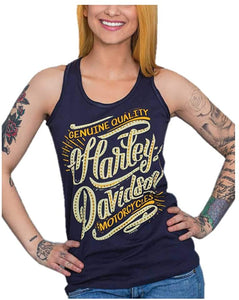 Harley-Davidson Women's Embellished Script Sleeveless Full Back Tank Top, Blue