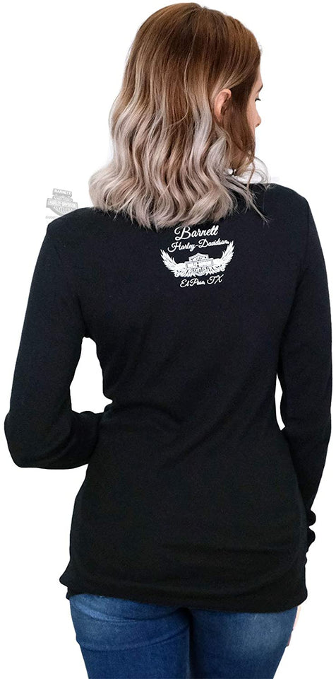 Harley-Davidson Womens Flower Skull Foil Print Black Long Sleeve T-Shirt