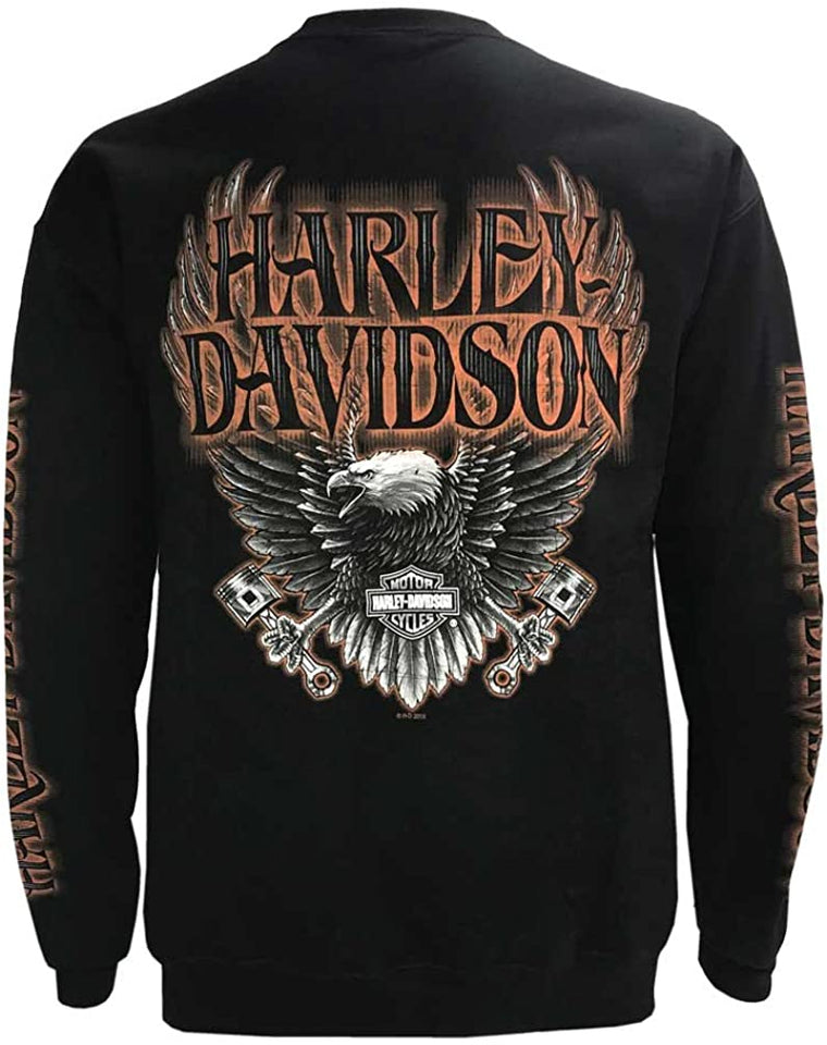 Harley-Davidson Men's Eagle Piston Fleece Pullover Sweatshirt, Black 30299948