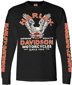 Harley-Davidson Men's Raging Eagle Long Sleeve Crew-Neck Cotton T-Shirt, Black