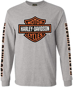 Harley-Davidson Men's Bar & Shield Long Sleeve Crew-Neck Shirt, Gray 30297501