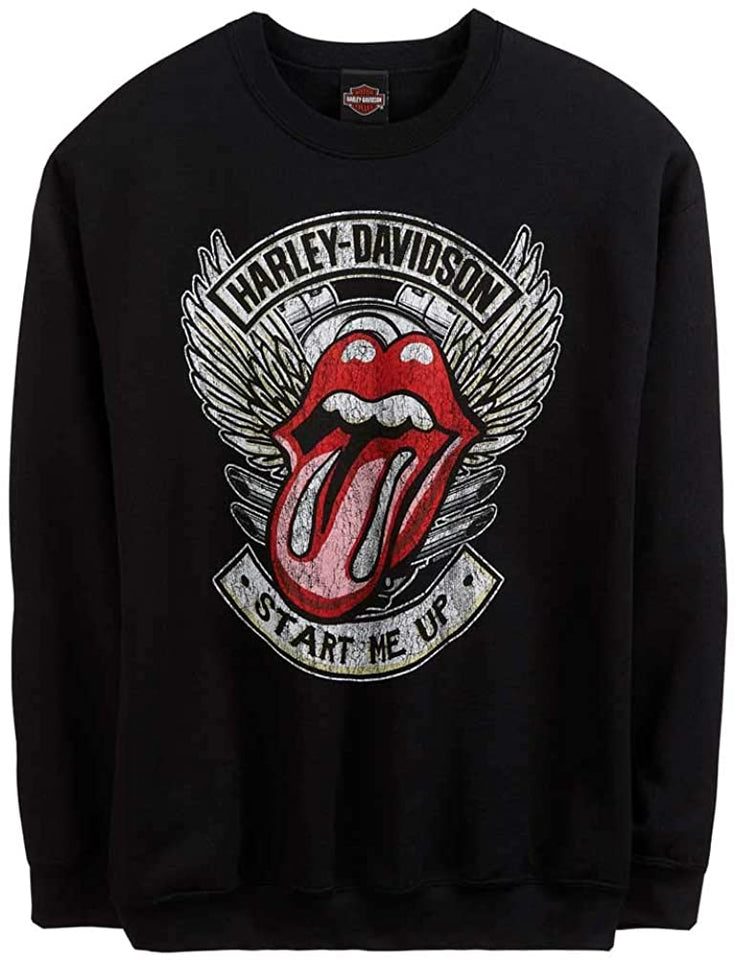 Harley-Davidson Men's Rolling Stones Start Me Up Fleece Pullover Crew Sweatshirt