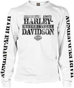 Harley-Davidson Men's Distressed Freedom Fighter Long Sleeve Shirt, White