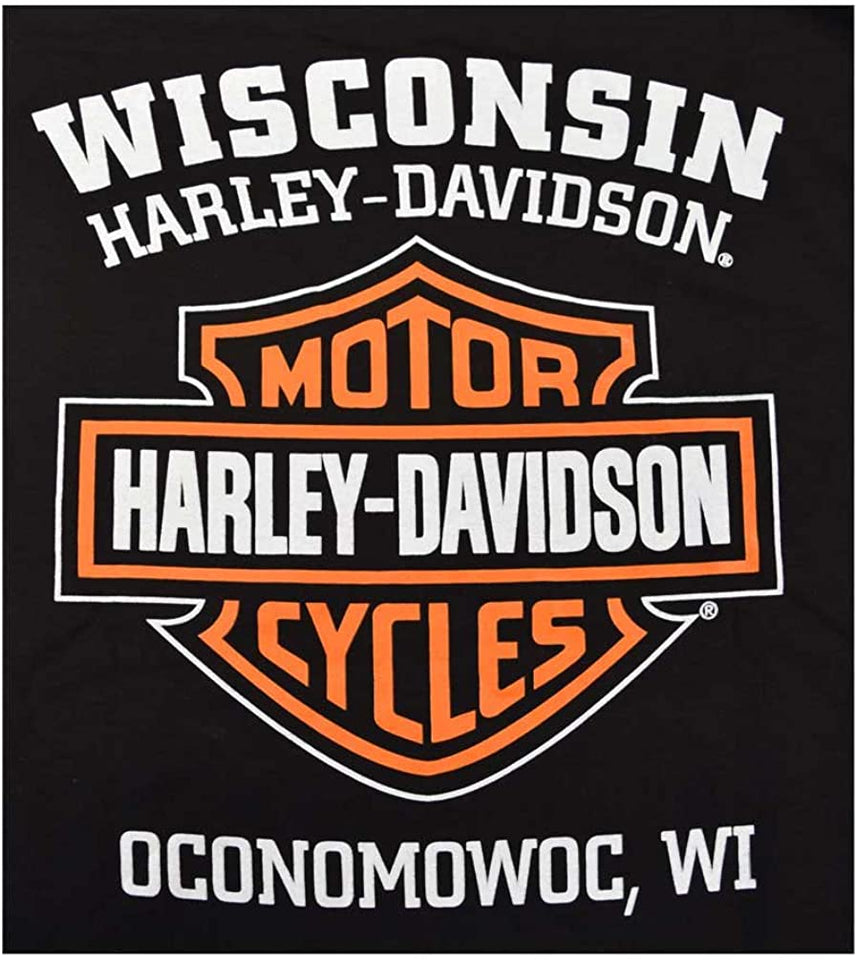 Harley-Davidson Men's Long Sleeve Orange Bar & Shield Black Shirt 30291744