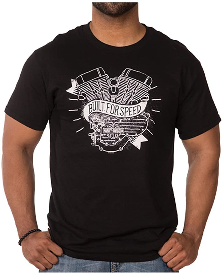 Harley-Davidson Men's Distressed Motored Short Sleeve Crew T-Shirt, Black