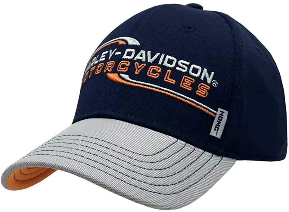 Harley-Davidson Men's Lineation Embroidered Adjustable Baseball Cap, Navy & Gray Blue