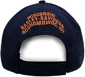 Harley-Davidson Men's Lineation Embroidered Adjustable Baseball Cap, Navy & Gray Blue