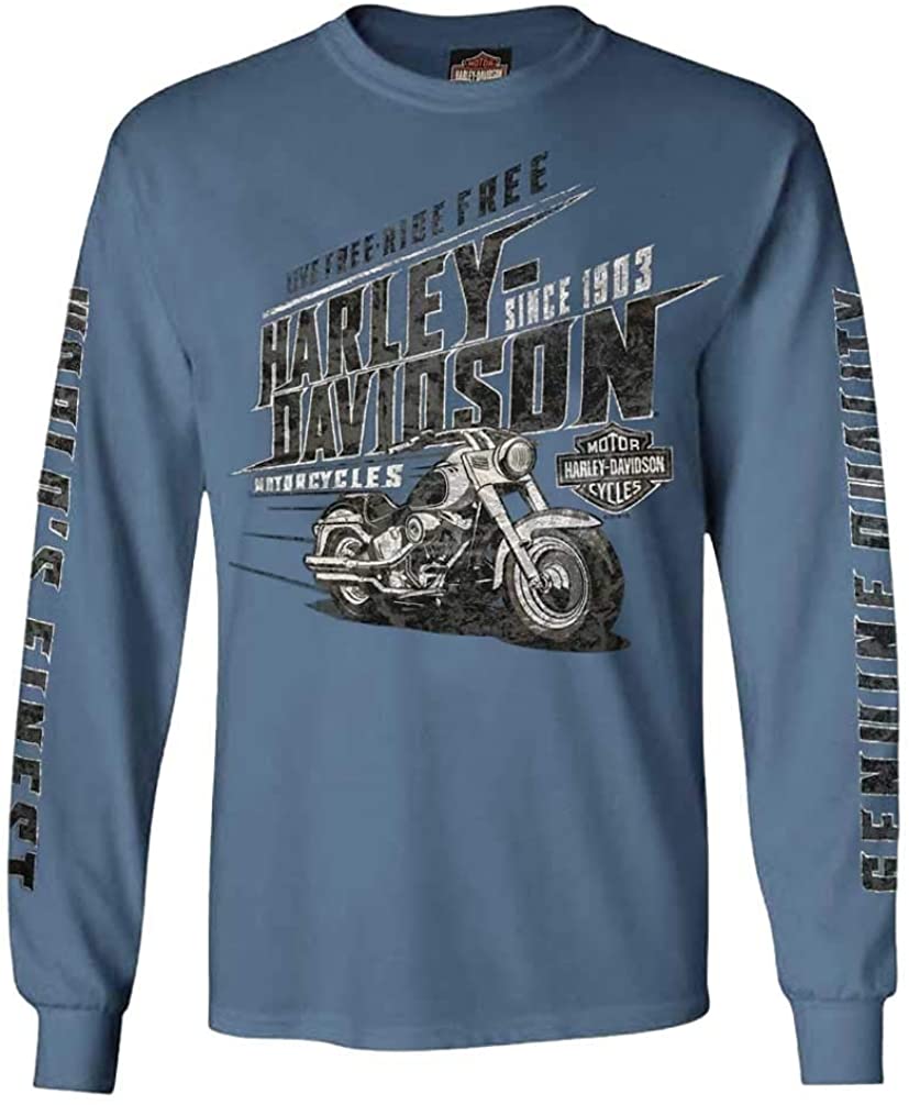 Harley-Davidson Men's Speedshift Long Sleeve Crew Neck Cotton Shirt, Indigo