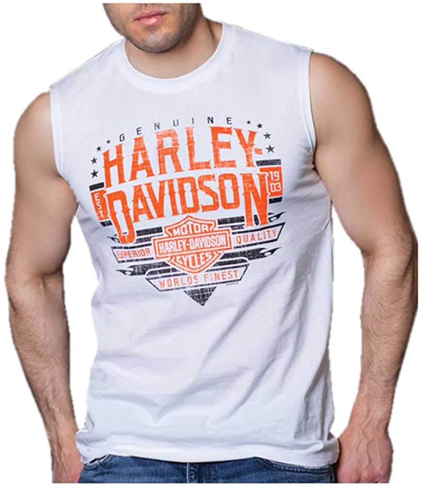 Harley-Davidson Men's Power Driven Sleeveless Cotton Muscle Shirt, White