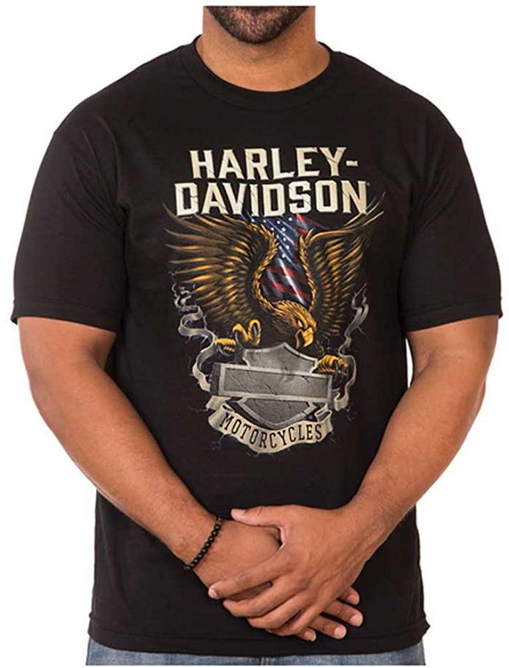 Harley-Davidson Men's Eagle Block B&S Short Sleeve Crew Neck T-Shirt, Black