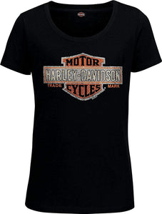 Harley-Davidson Military - Women's Black Scoop Neck Bar and Shield T-Shirt with Rhinestones - Aviano Air Base | Multiply