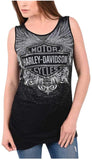 Harley-Davidson Women's Crimson Plume B&S Embellished Ruching Tank Top - Black