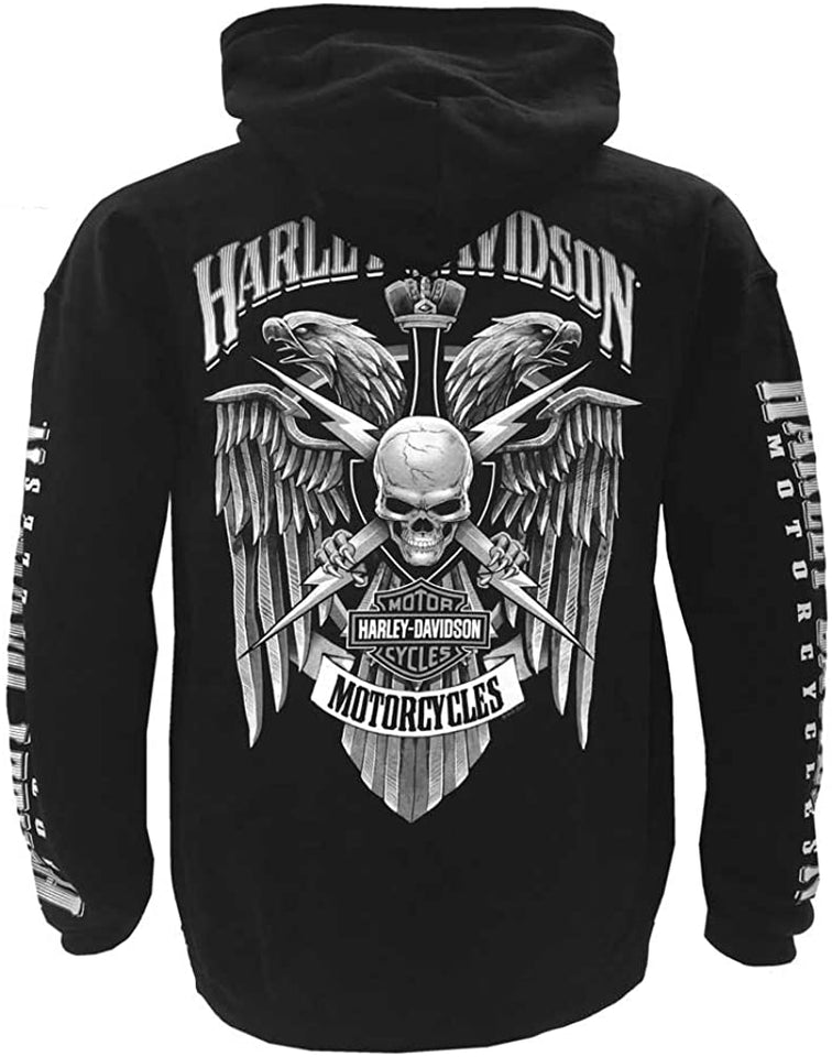 Harley-Davidson Men's Lightning Crest Pullover Hooded Sweatshirt, Black