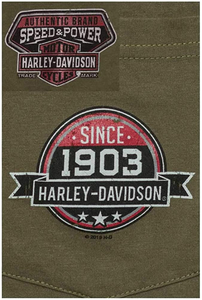 Harley-Davidson Men's Glory Days 1903 Chest Pocket Short Sleeve T-Shirt, Green