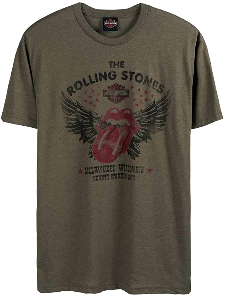 Harley-Davidson Men's Rolling Stones Winged Short Sleeve Crew T-Shirt - Green