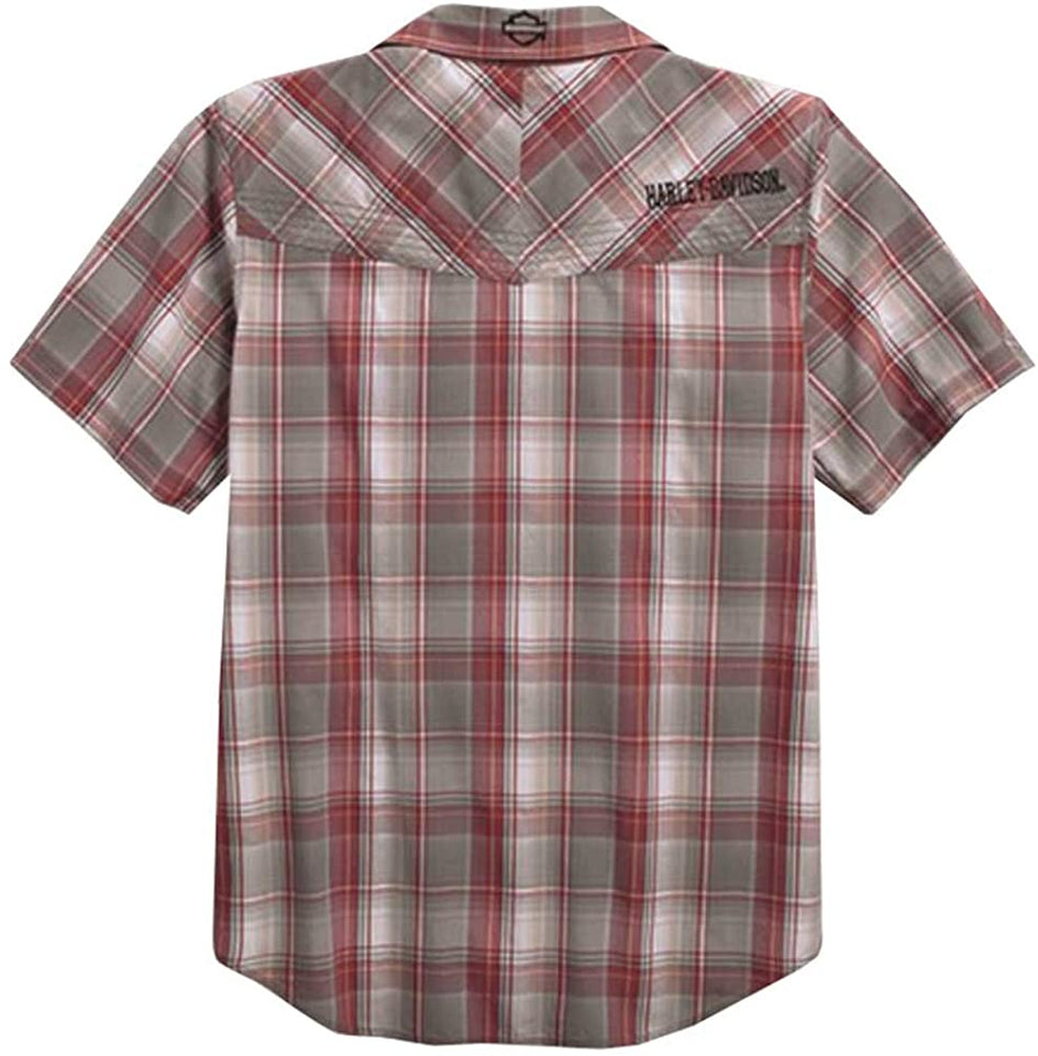 Harley-Davidson Men's HDMC Short Sleeve Plaid Woven Shirt, Red 96154-16VM