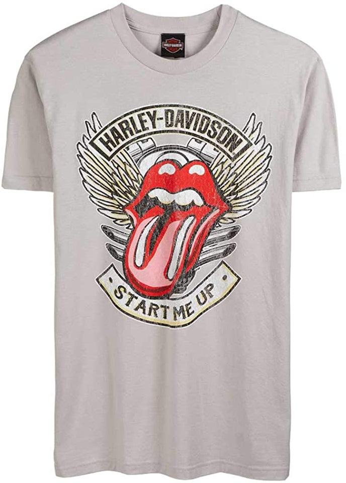 Harley-Davidson Men's Rolling Stones Start Me Up Short Sleeve Tee - Silver Gray