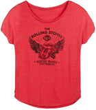 Harley-Davidson Women's Rolling Stones Winged Short Sleeve Curved Hem Tee - Red