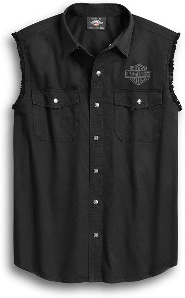 Harley-Davidson Mens Webbed Skull with B&S Black Sleeveless Blowout