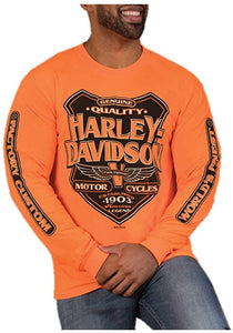 Harley-Davidson Men's Back Alley Long Sleeve Crew-Neck Shirt - Safety Orange