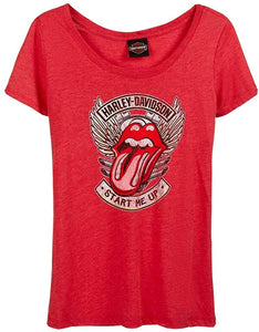 Harley-Davidson Women's Rolling Stones Start Me Up Short Sleeve Tee - Red