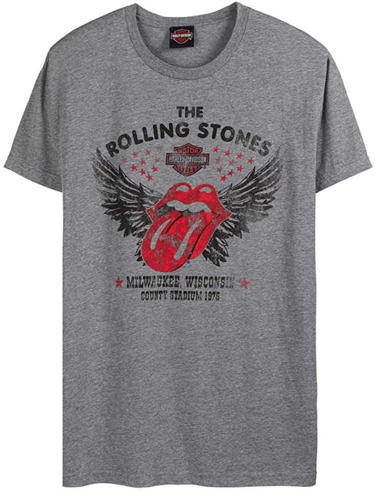 Harley-Davidson Men's Rolling Stones Winged Short Sleeve Crew T-Shirt - Gray