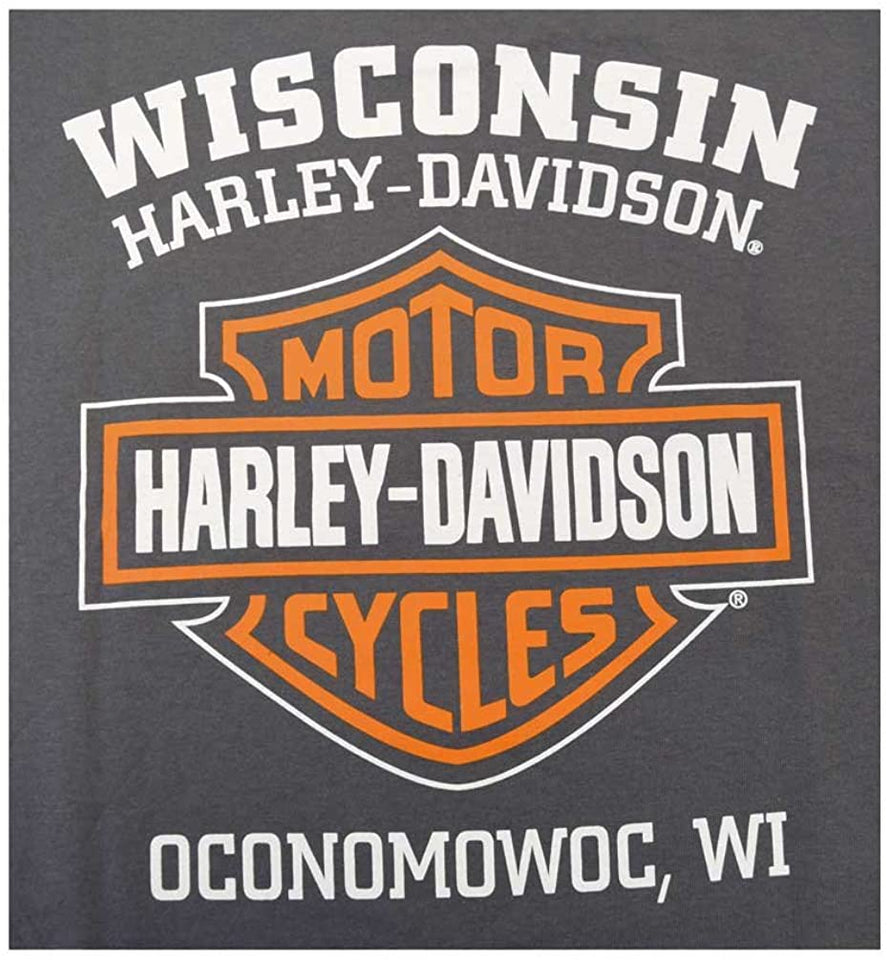 Harley-Davidson Men's Elongated Orange Bar & Shield Charcoal T-Shirt 30291961