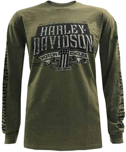 Harley-Davidson Men's Distressed Highmark Long Sleeve Shirt - Military Green