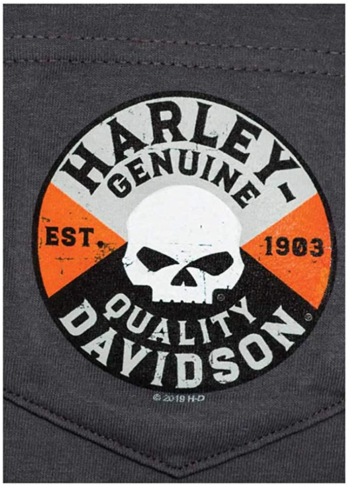 Harley-Davidson Men's Willie G Skull Chest Pocket Short Sleeve T-Shirt, Charcoal