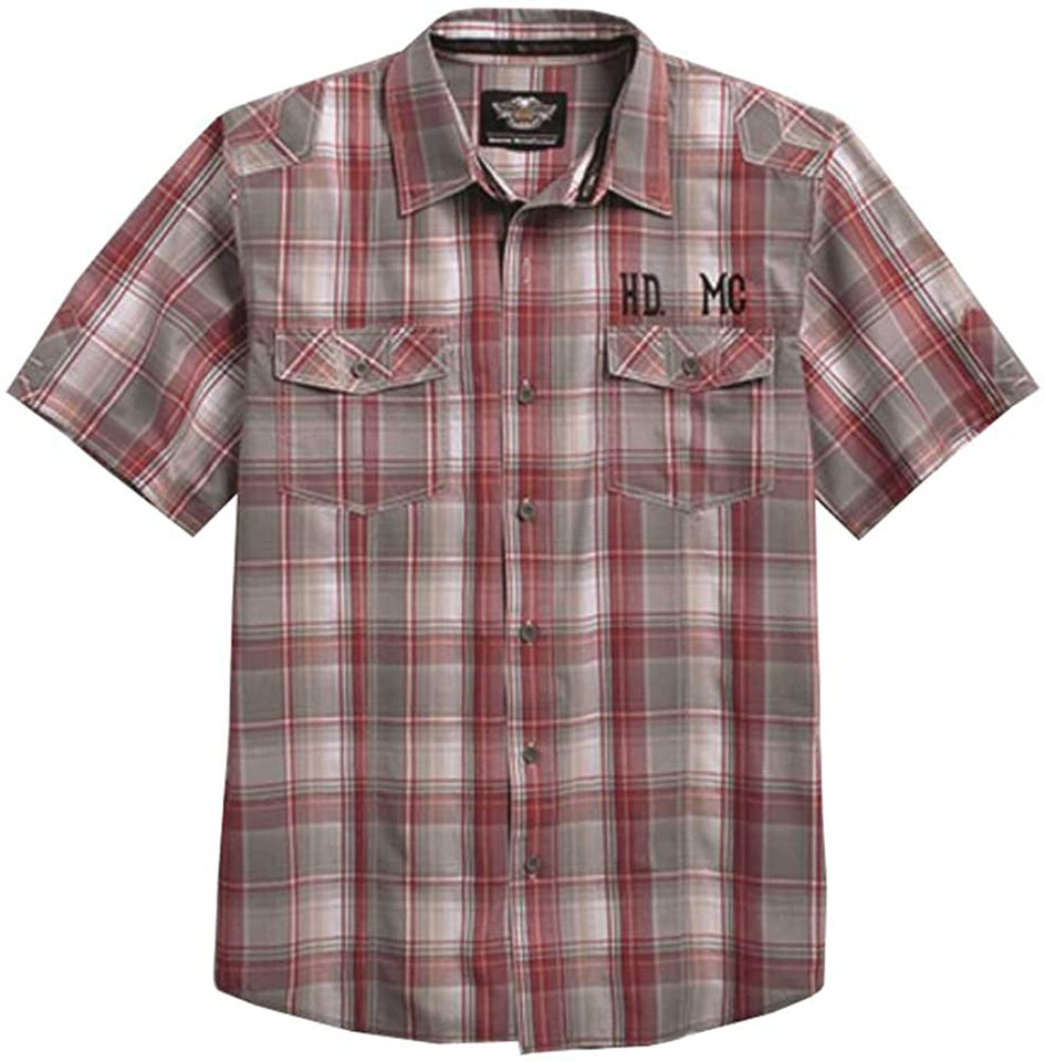 Harley-Davidson Men's HDMC Short Sleeve Plaid Woven Shirt, Red 96154-16VM