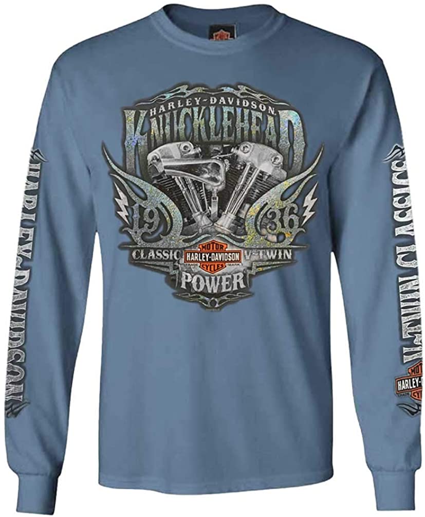 Harley-Davidson Men's Brute Force Crew Neck Long Sleeve Shirt - Indigo Blue