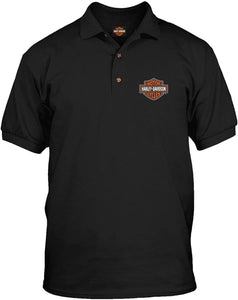 Harley-Davidson Military - Men's Short Sleeve, 3-Button Black Polo Shirt - Bar & Shield | Overseas Tour