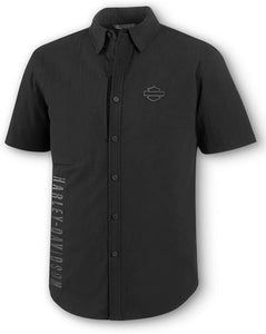 Harley-Davidson Mens Performance Vented B&S Slim Fit Black Short Sleeve Woven Shirt