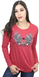 Harley-Davidson Womens Humble Brag Winged Banner Red Long Sleeve T-Shirt