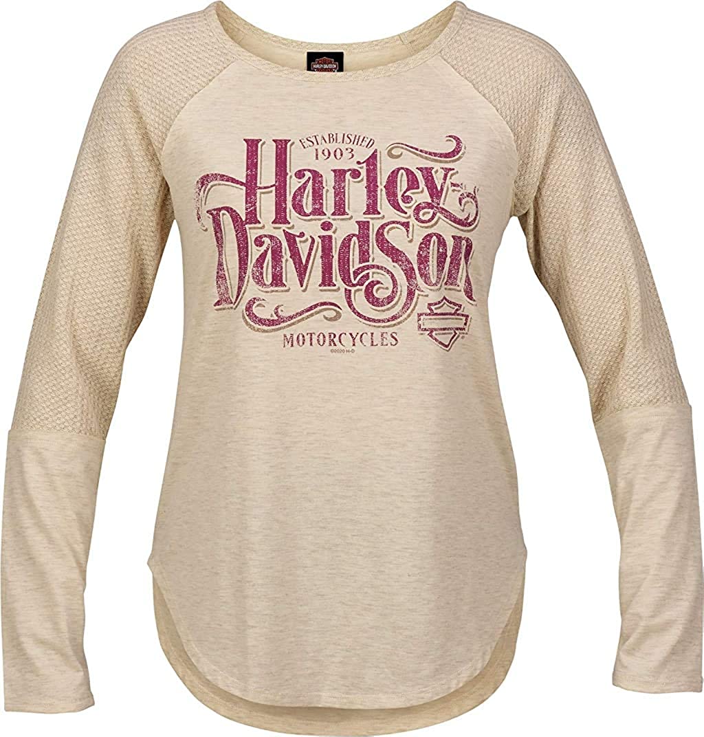 Harley-Davidson Military - Women's Oatmeal Heather Waffle Knit Mixed Media Long-Sleeve T-Shirt - Baghdad | Launch