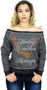 Harley-Davidson Womens Cursive Heart Winged B&S Black Long Sleeve Sweatshirt