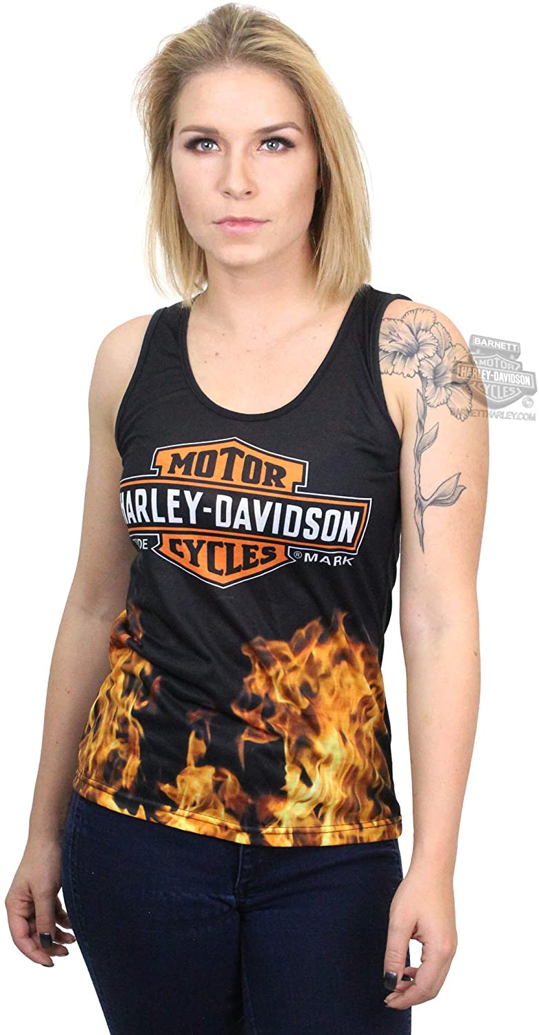 Harley-Davidson Womens Too Hot Flames with Trademark B&S Black Sleeveless Tank