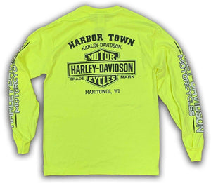 Harley-Davidson Mens Bar and Shield Long Sleeve, Safety Green T-Shirt