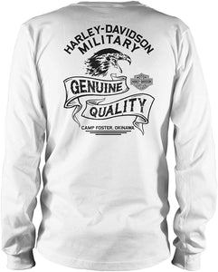 Harley-Davidson Military - Men's White Long-Sleeve Graphic T-Shirt - Camp Foster | Driven