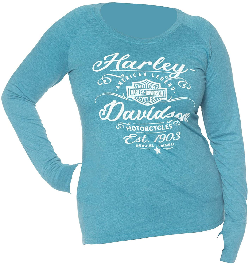 Harley-Davidson Military - Women's Blue Marle Polyblend Long-Sleeve Graphic Raglan T-Shirt - Ramstein Air Base | Amorous