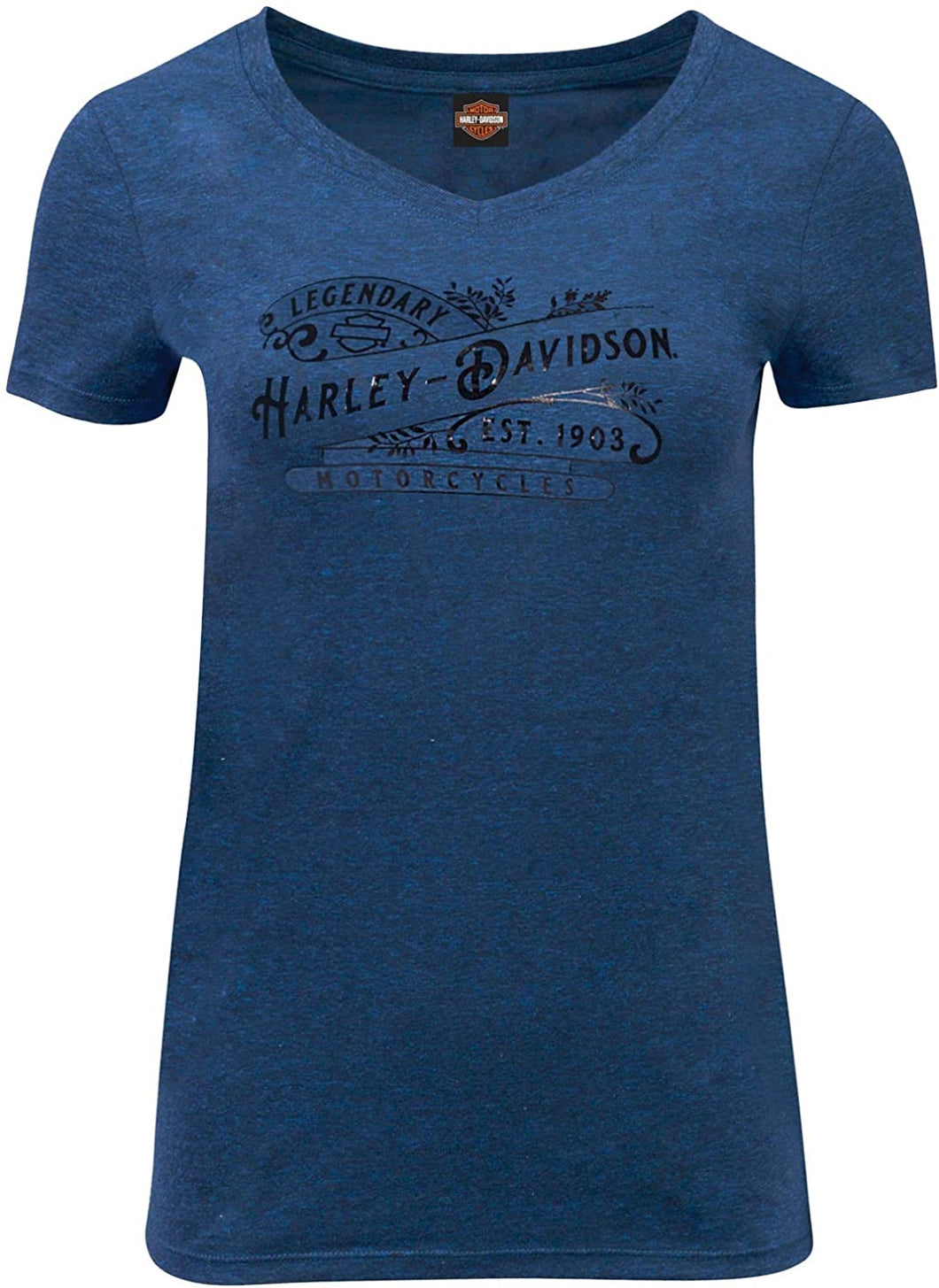 Harley-Davidson Military - Women's Slim Fit Royal Blue V-Neck T-Shirt with Foil Graphics - Kandahar Air Base | Harvest