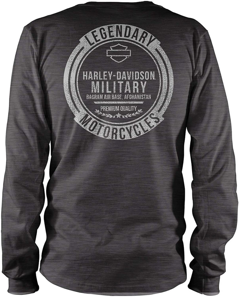 Harley-Davidson Military - Men's Long-Sleeve Charcoal Soft Blend Graphic T-Shirt - Bagram Air Base | Contender