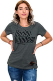 Harley-Davidson Womens Winged Foil Print B&S Grey Short Sleeve T-Shirt